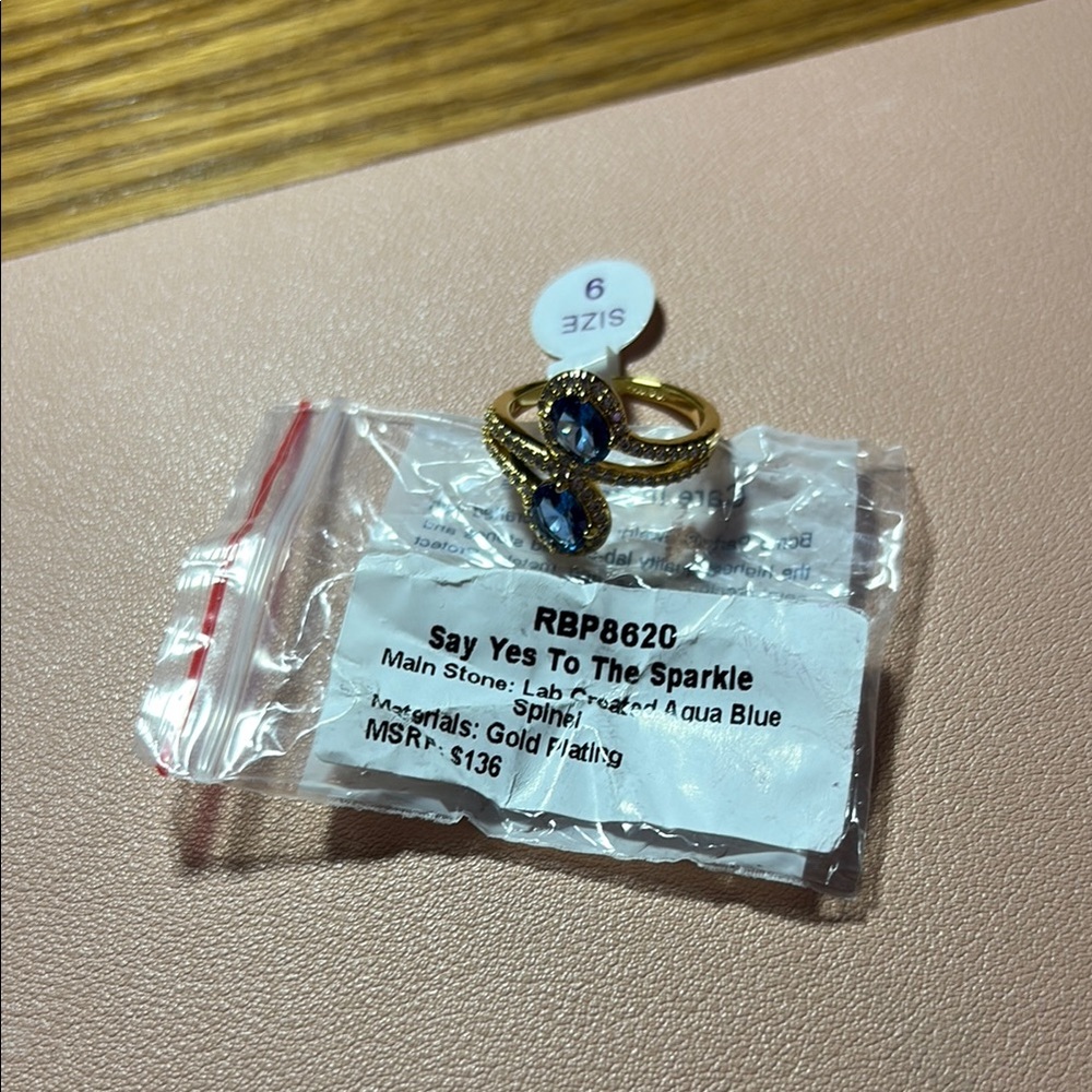 Ring bomb party size 9 aqua blue spinel Gold Plated Ring